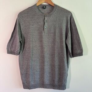Eleventy linen short sleeve grey henley shirt size medium